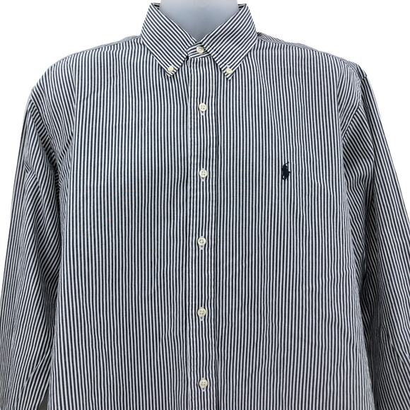 Ralph Lauren 16 LARGE VINTAGE 90s Black & White Striped Yarmouth Dress Shirt - Picture 2 of 6